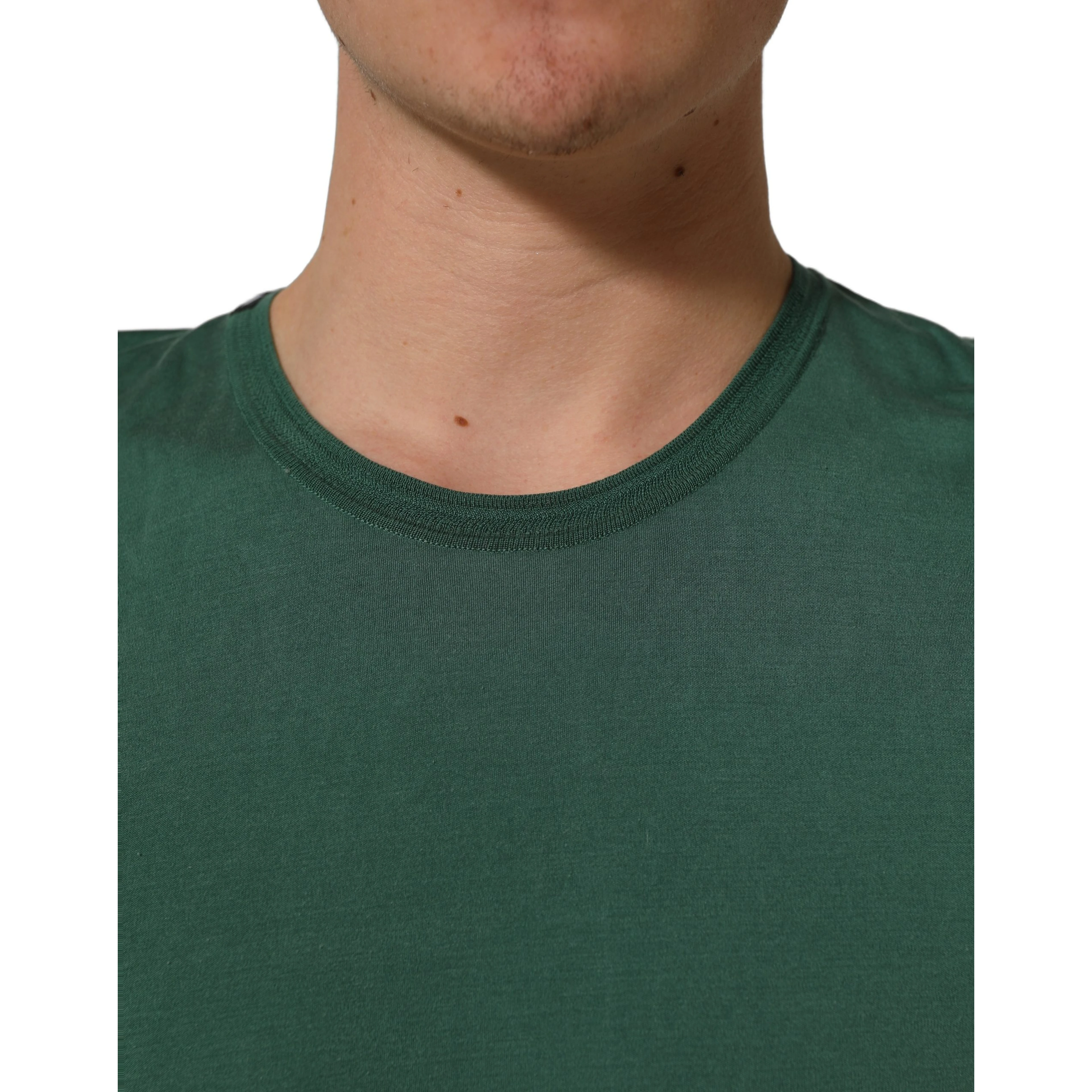 Green Silk Crew Neck Short Sleeves T-shirt