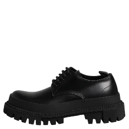 Black Leather Hi-Trekking Derby Shoes