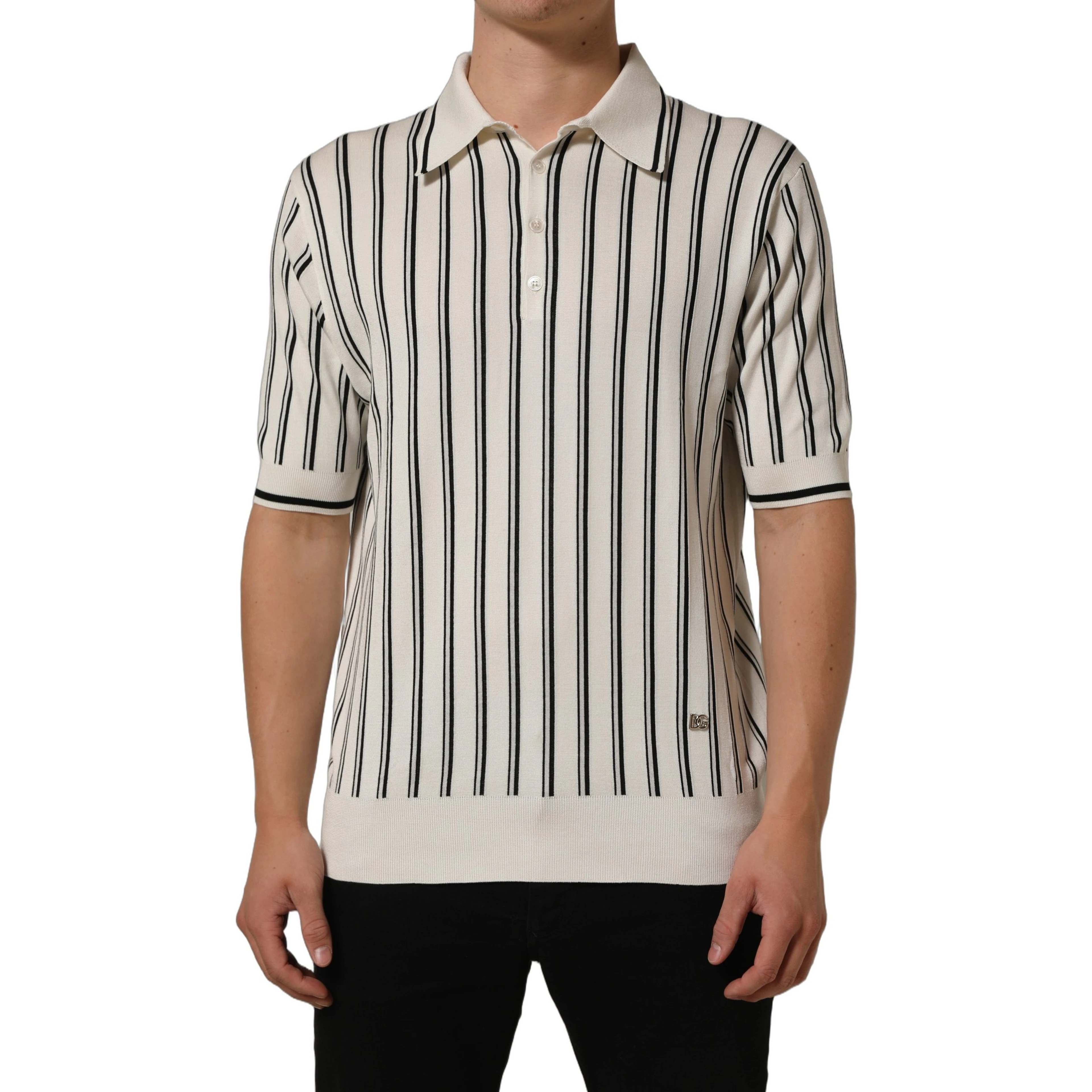 White Black Stripe Collared Polo T-shirt