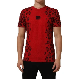 Red Leopard Print Short Sleeved Men T-shirt