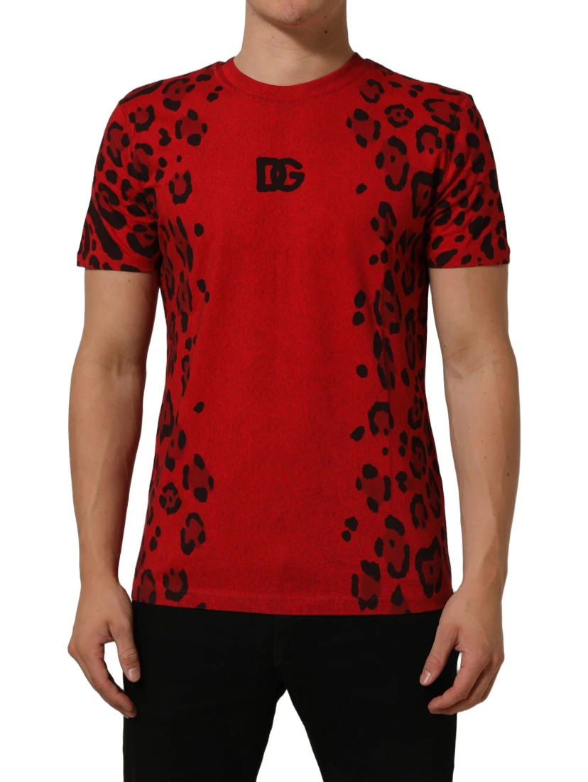 Red Leopard Print Short Sleeved Men T-shirt