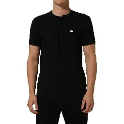 Black Crown Short Sleeved Henley Men T-shirt