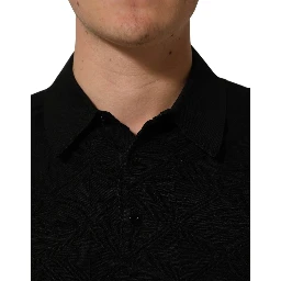 Black Silk Short Sleeve Knit Polo T-shirt