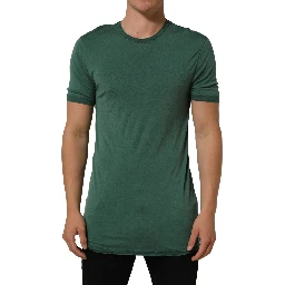 Green Silk Crew Neck Short Sleeves T-shirt