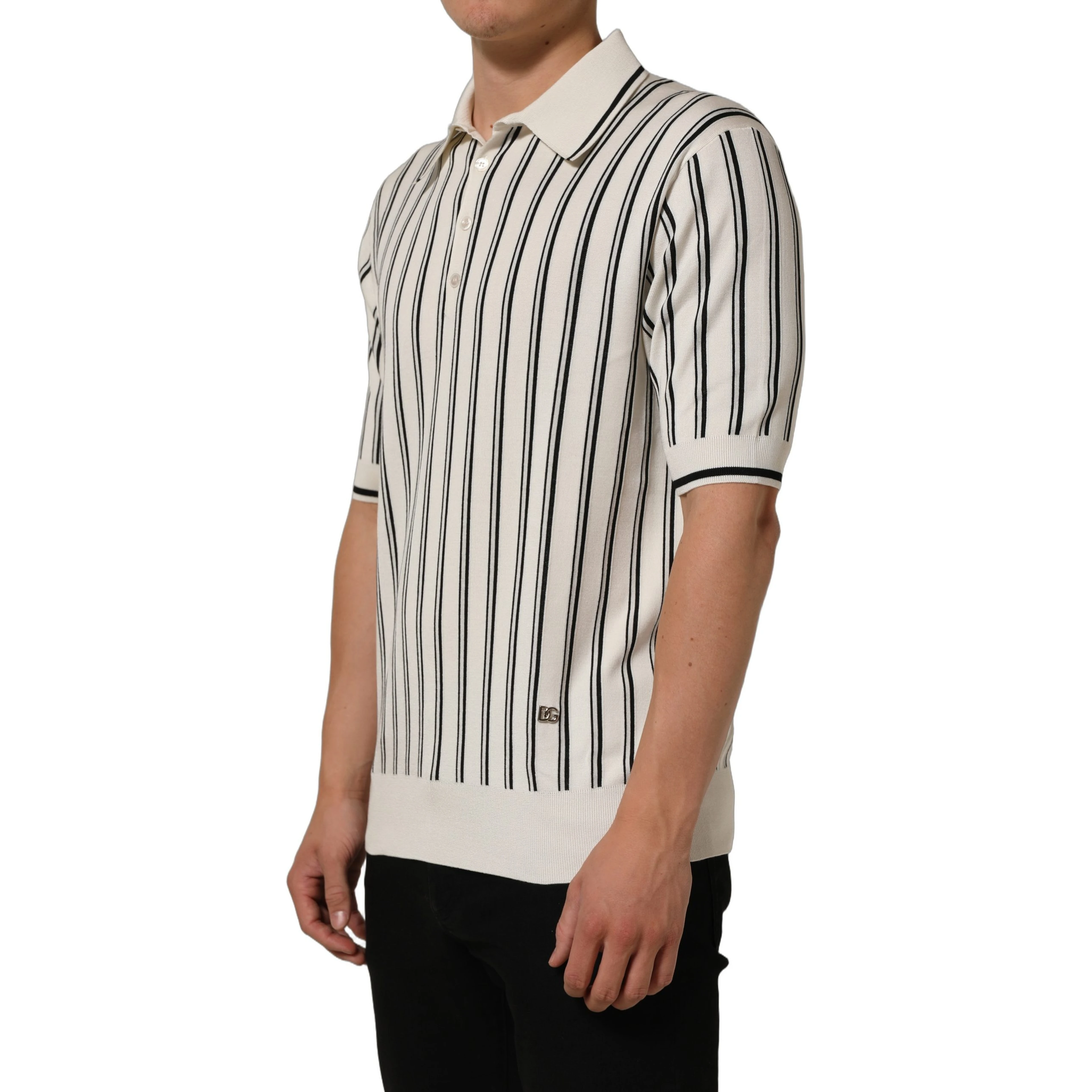 White Black Stripe Collared Polo T-shirt
