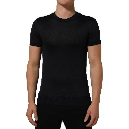 Blue Cotton Crew Neck Short Sleeve T-shirt