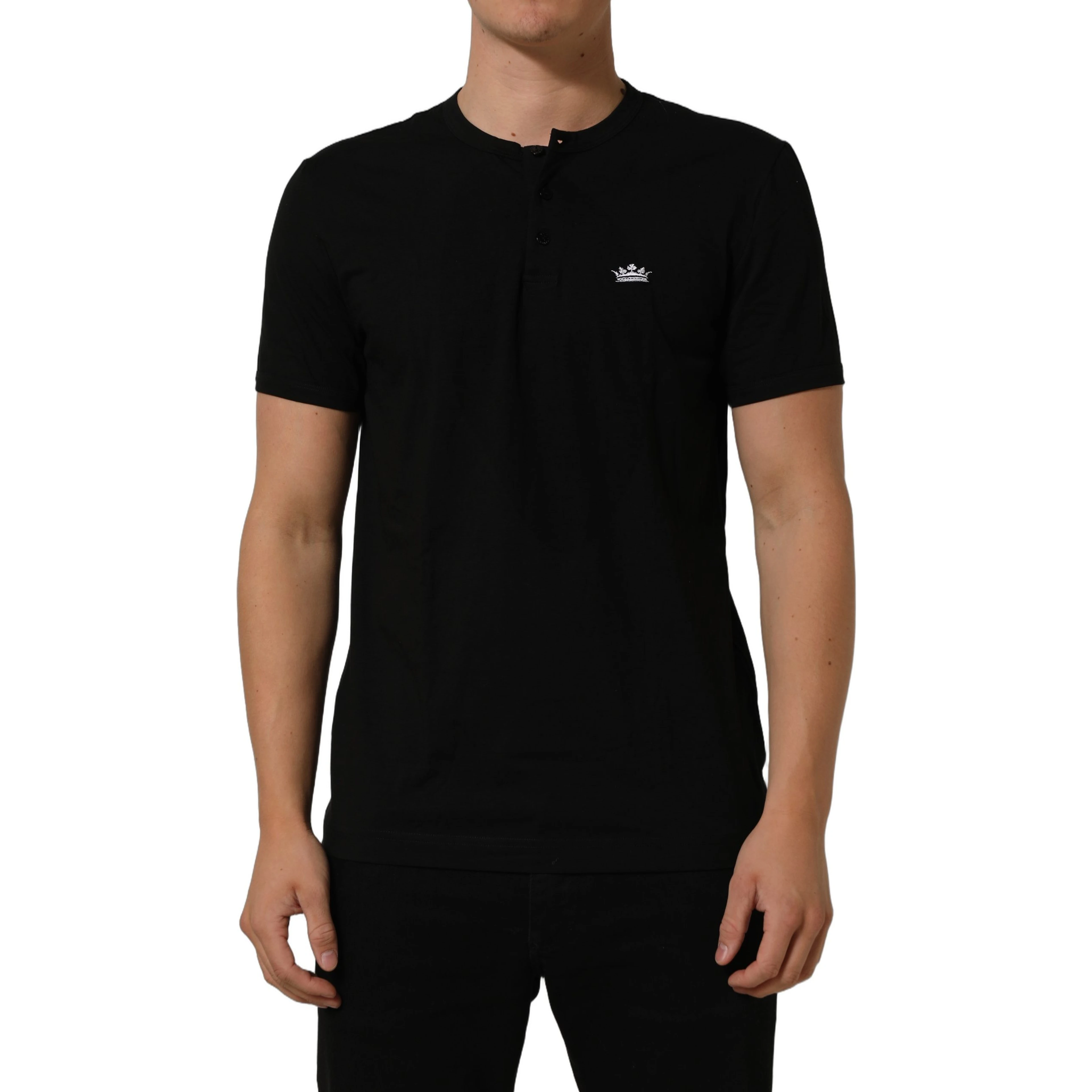 Black Crown Short Sleeved Henley Men T-shirt