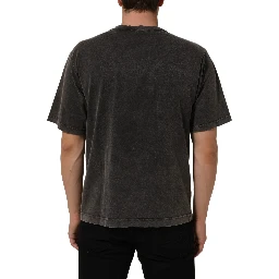 Gray Cotton Logo Stud Embellished T-shirt