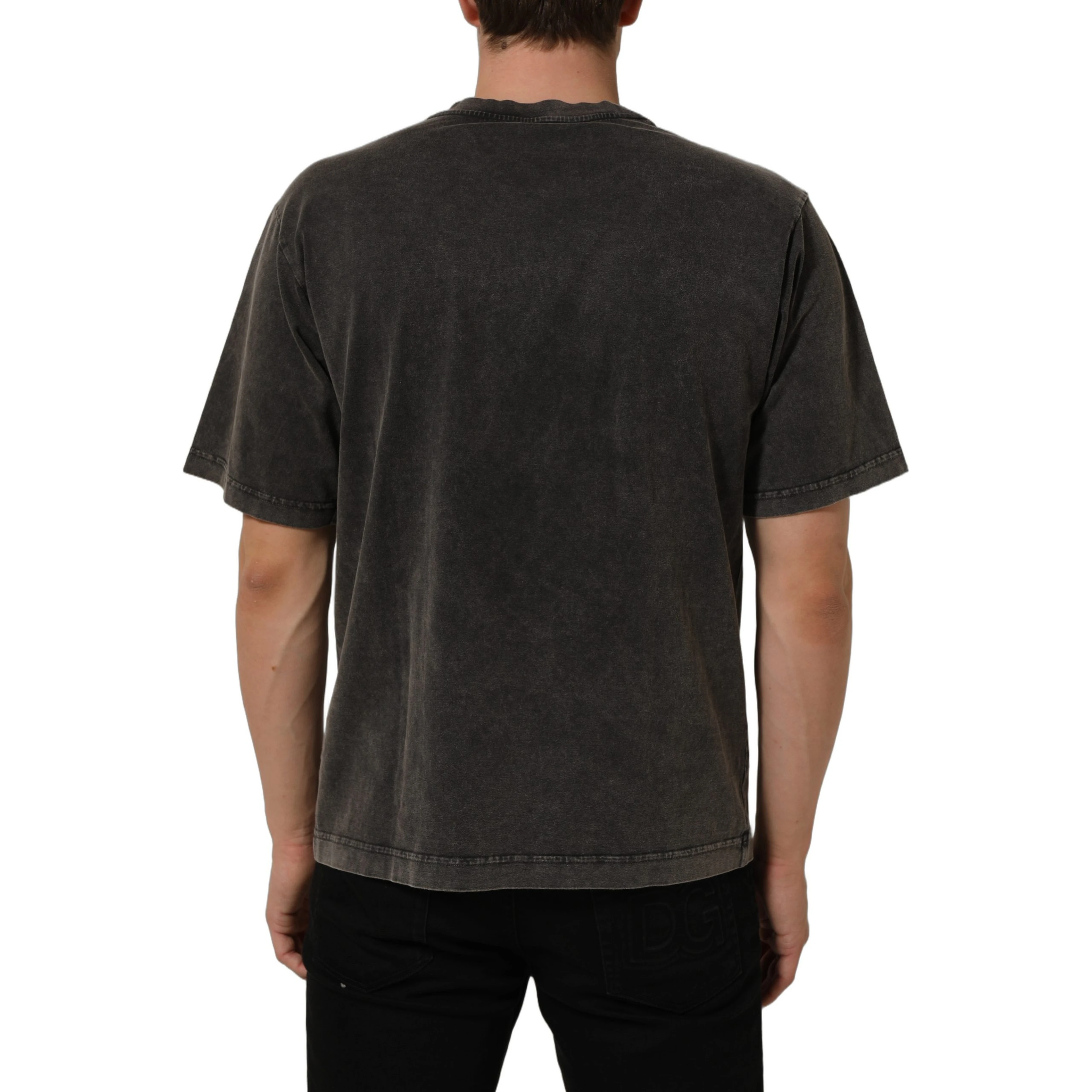 Gray Cotton Logo Stud Embellished T-shirt