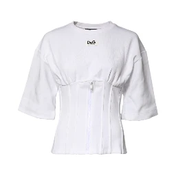 White Cotton Blend Corset Style Blouse Top