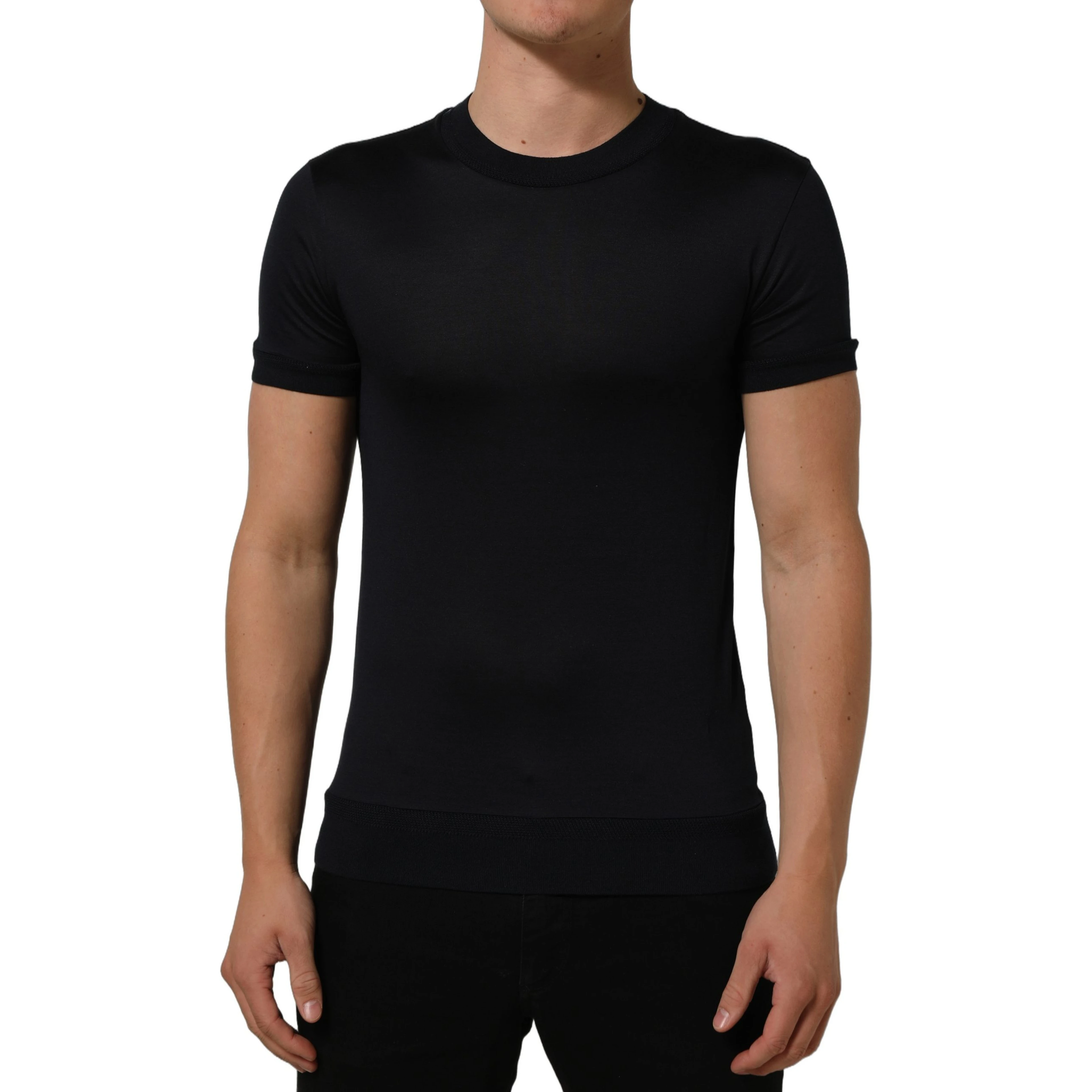 Blue Cotton Crew Neck Short Sleeve T-shirt