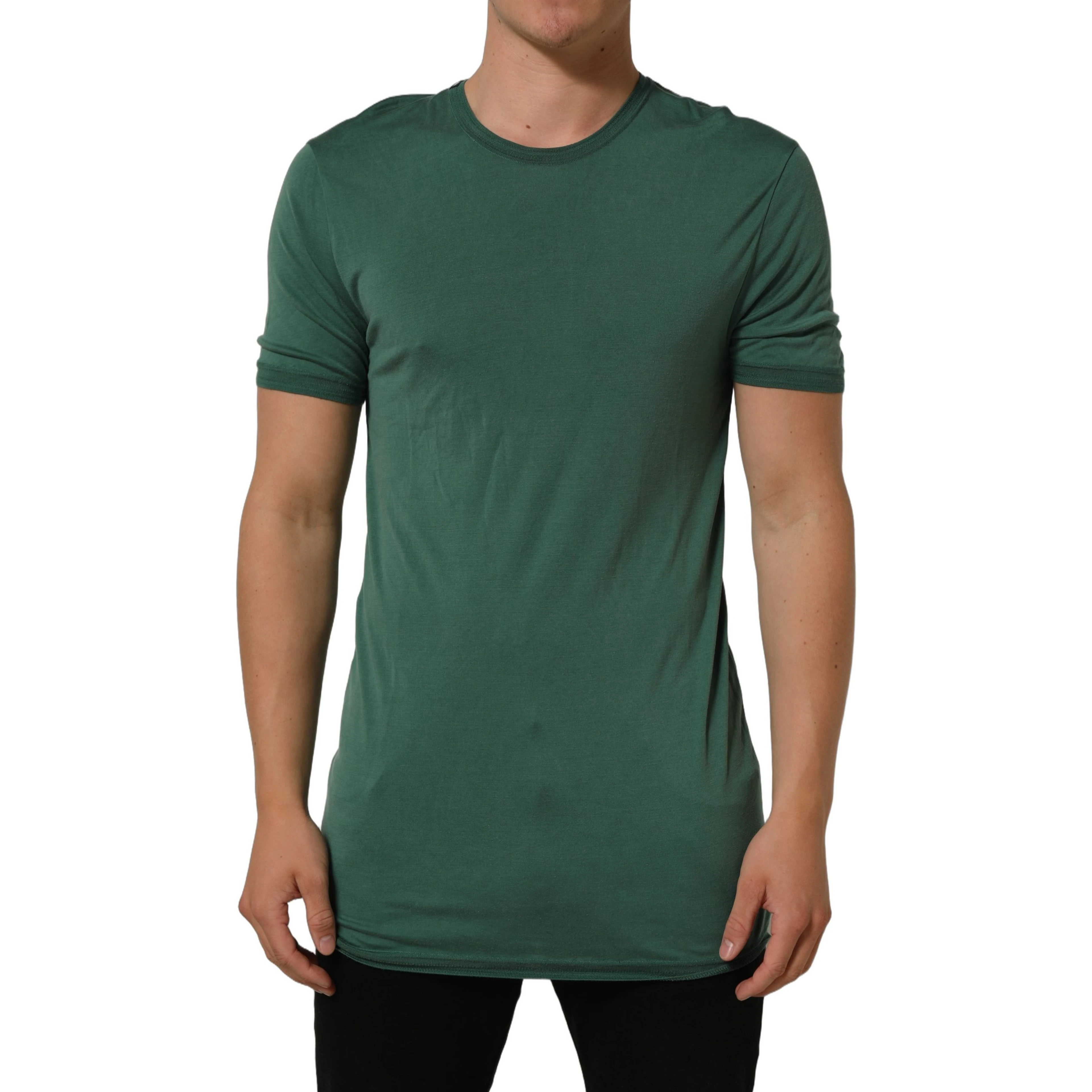 Green Silk Crew Neck Short Sleeves T-shirt