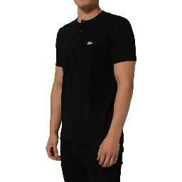 Black Crown Short Sleeved Henley Men T-shirt