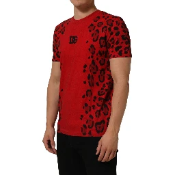 Red Leopard Print Short Sleeved Men T-shirt