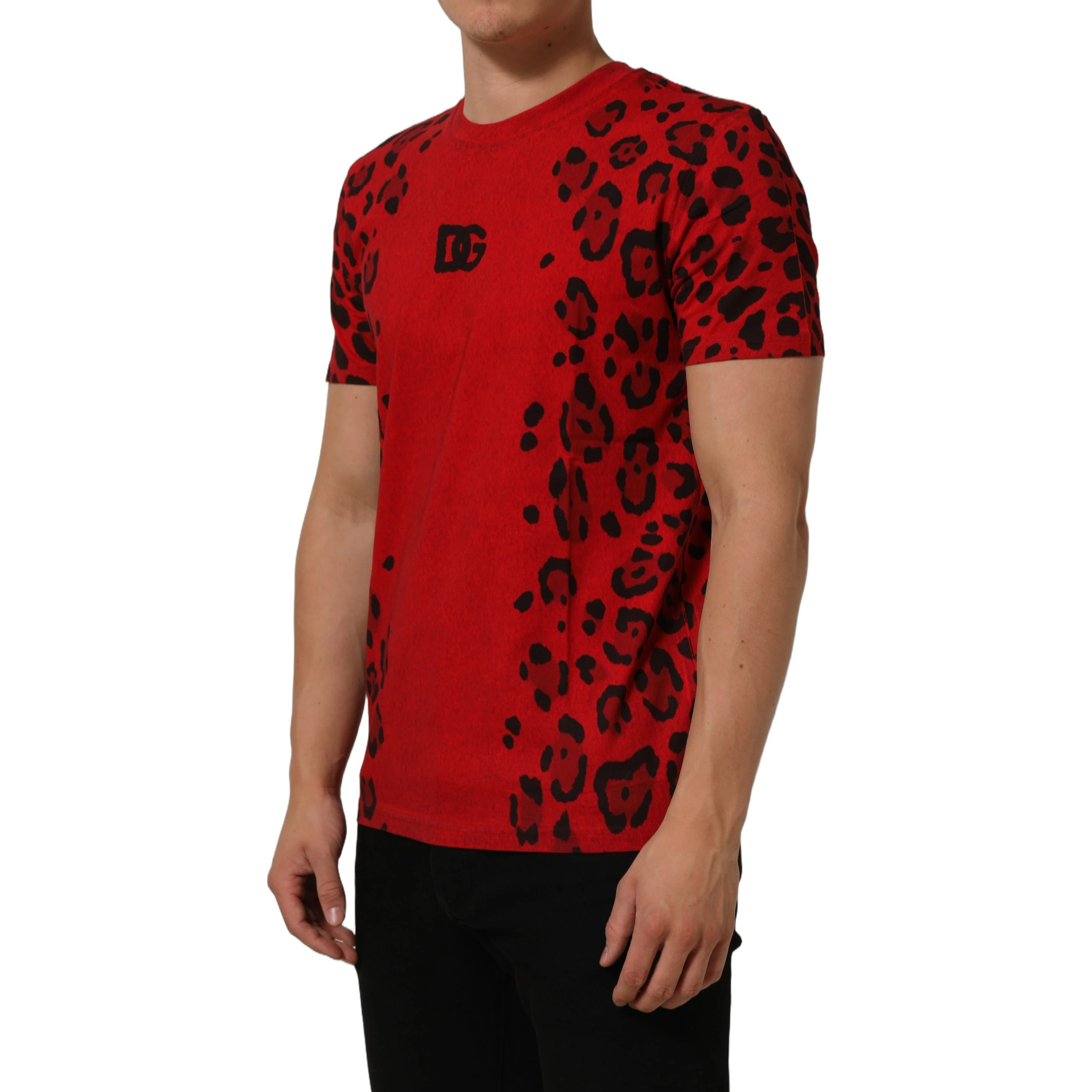 Red Leopard Print Short Sleeved Men T-shirt
