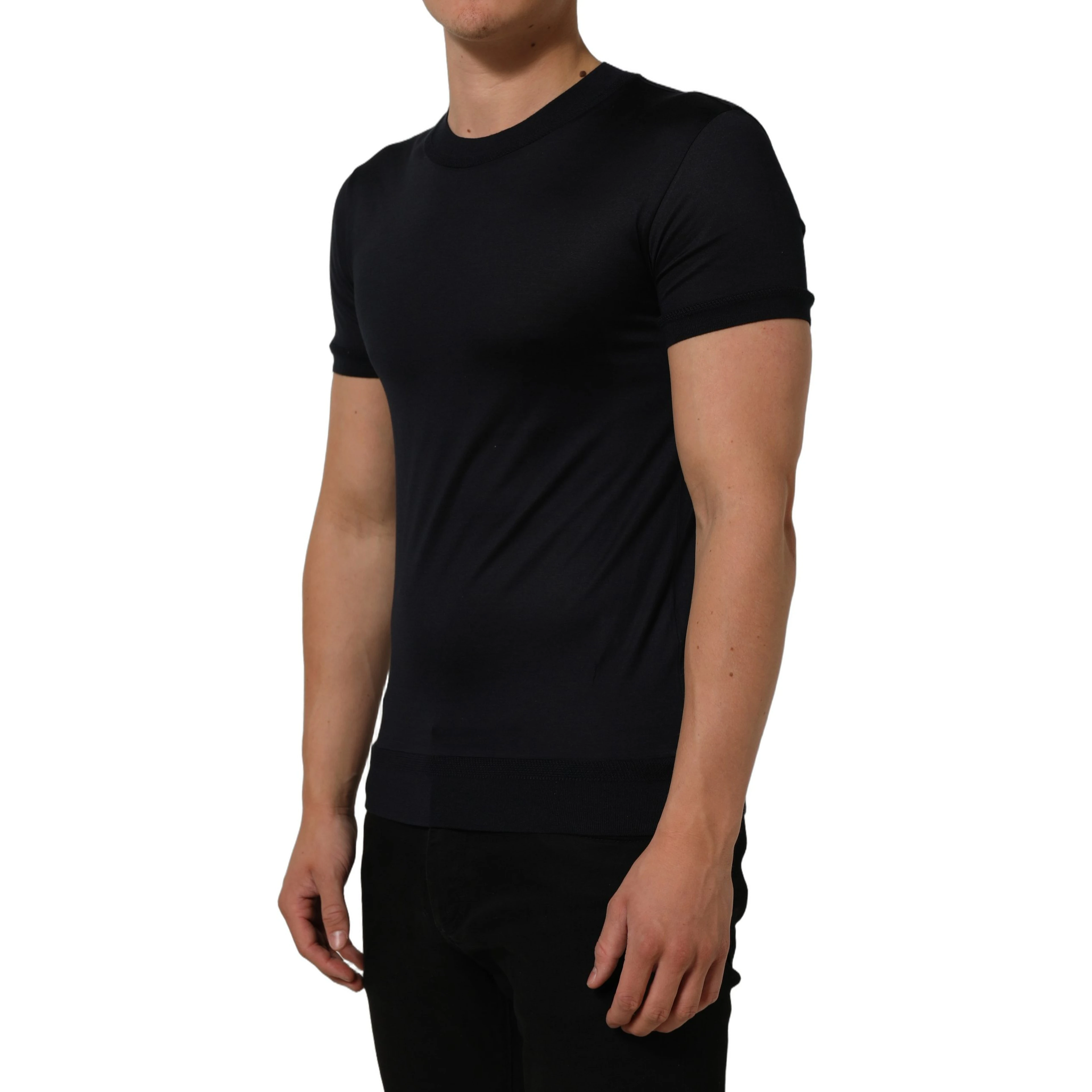 Blue Cotton Crew Neck Short Sleeve T-shirt