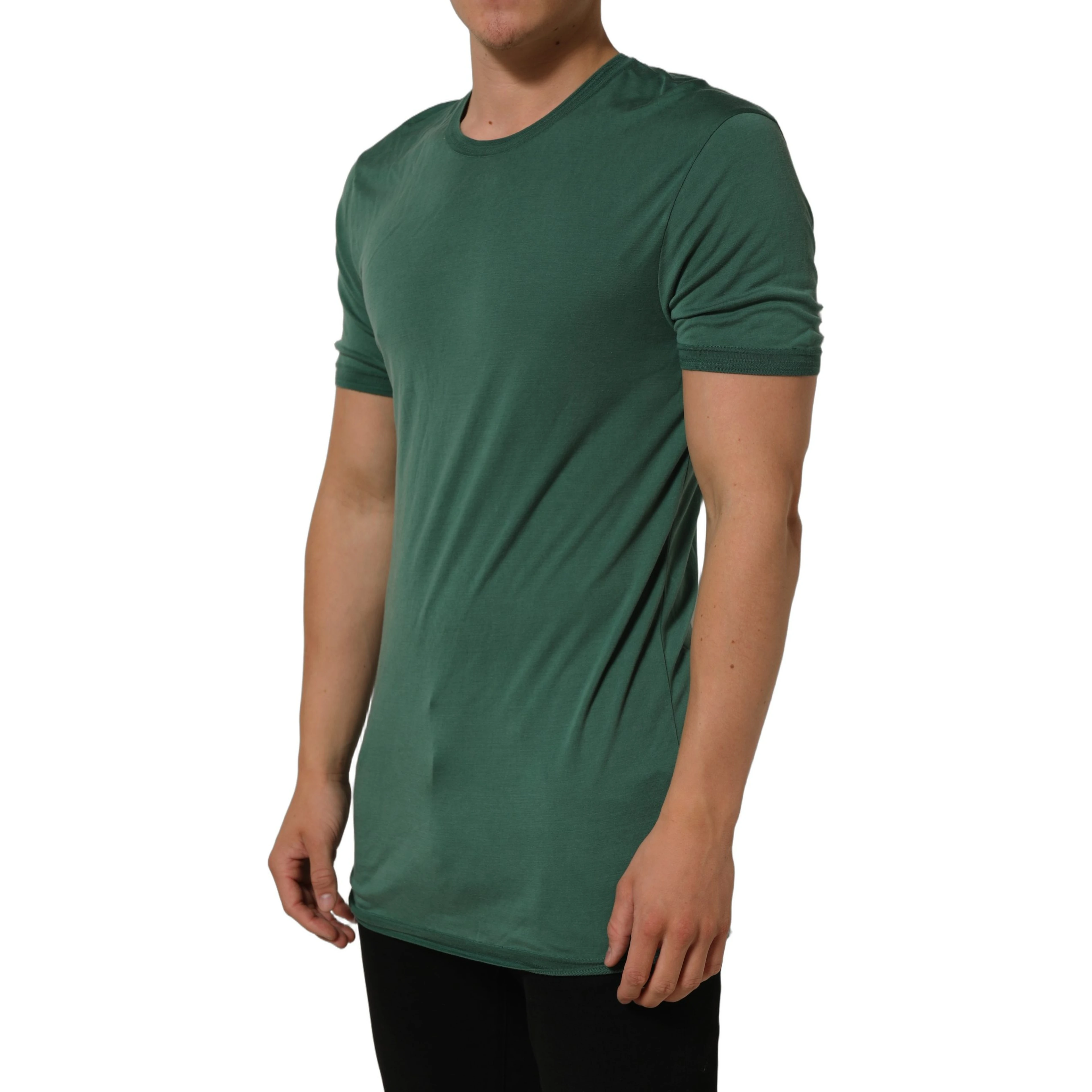 Green Silk Crew Neck Short Sleeves T-shirt
