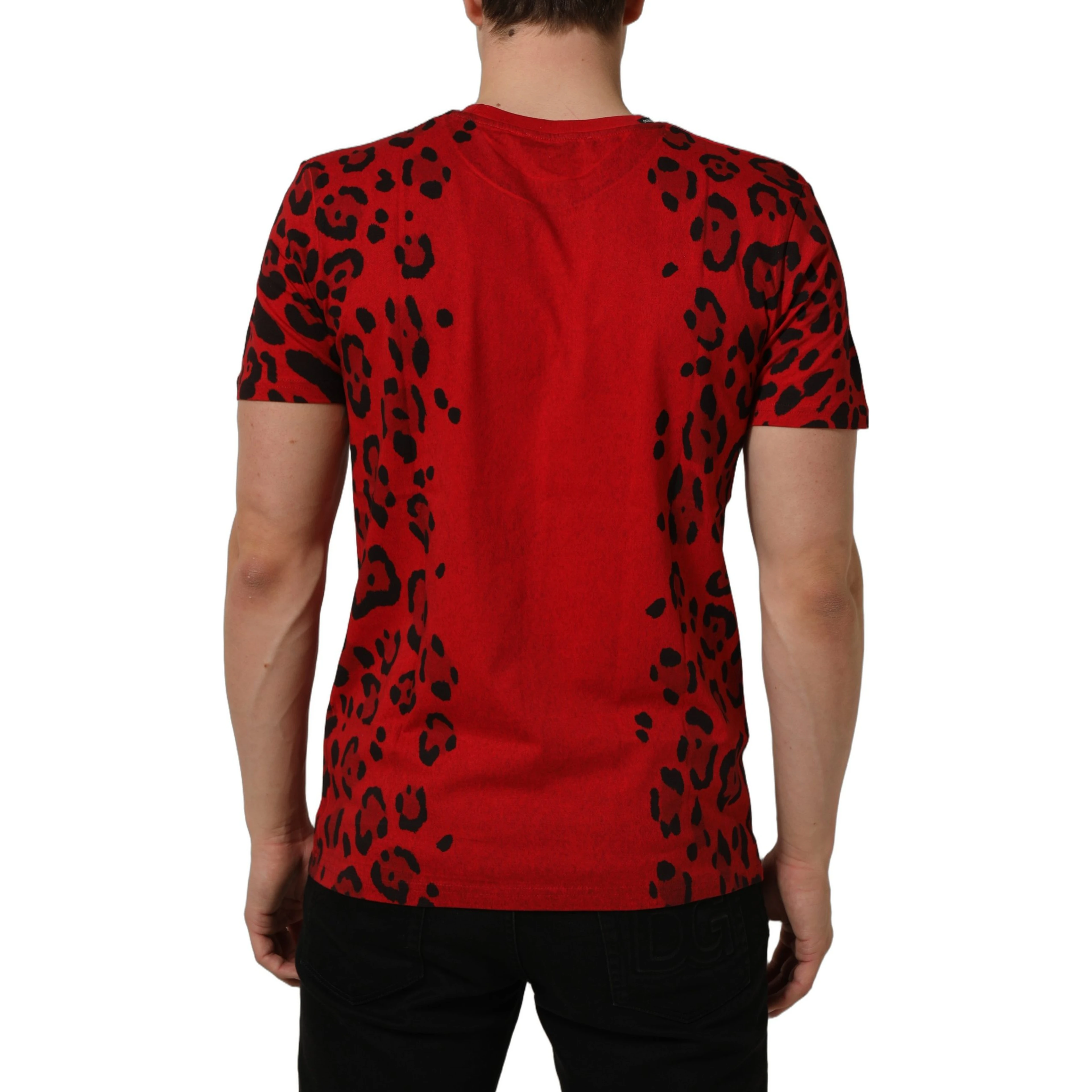Red Leopard Print Short Sleeved Men T-shirt