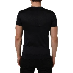 Blue Cotton Crew Neck Short Sleeve T-shirt