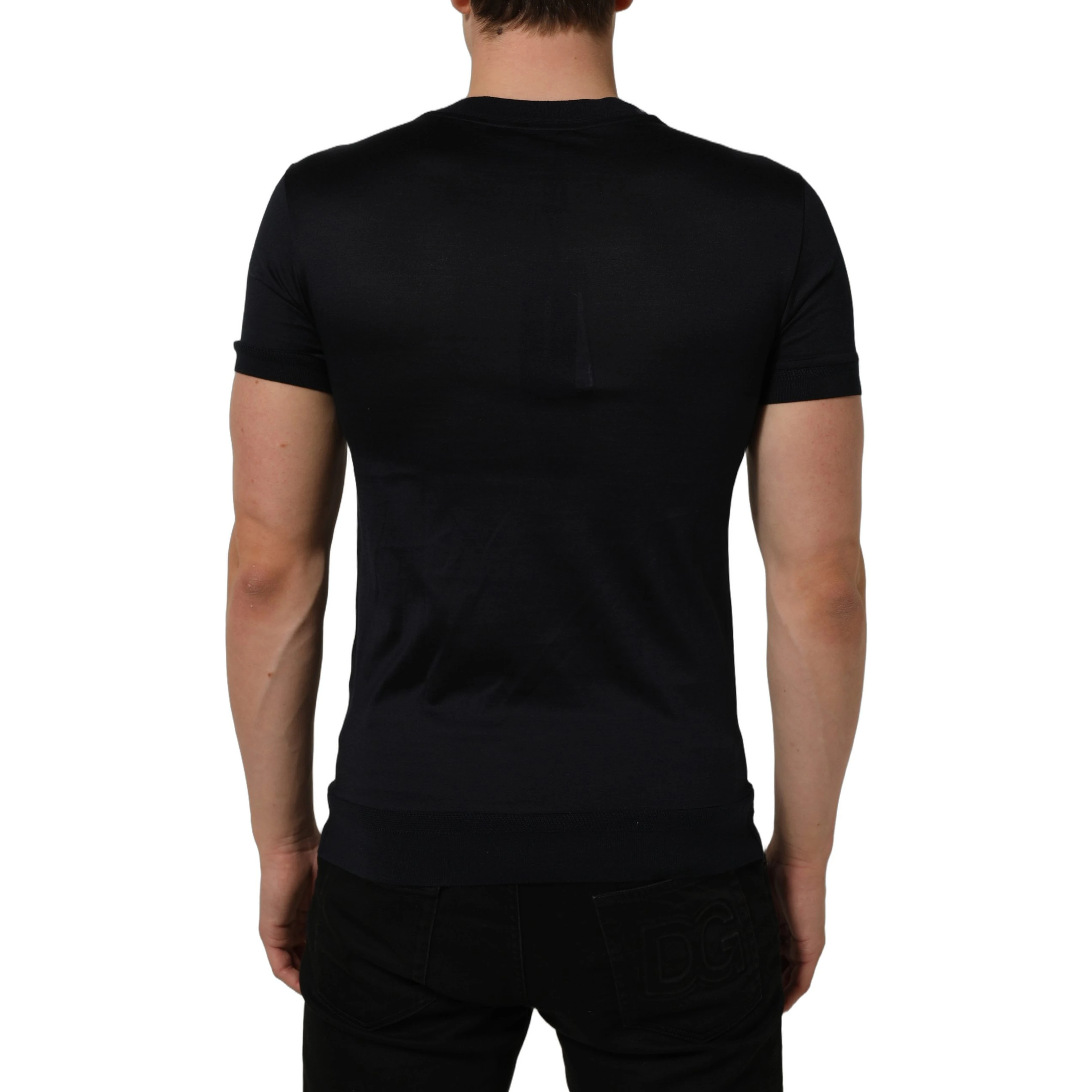 Blue Cotton Crew Neck Short Sleeve T-shirt