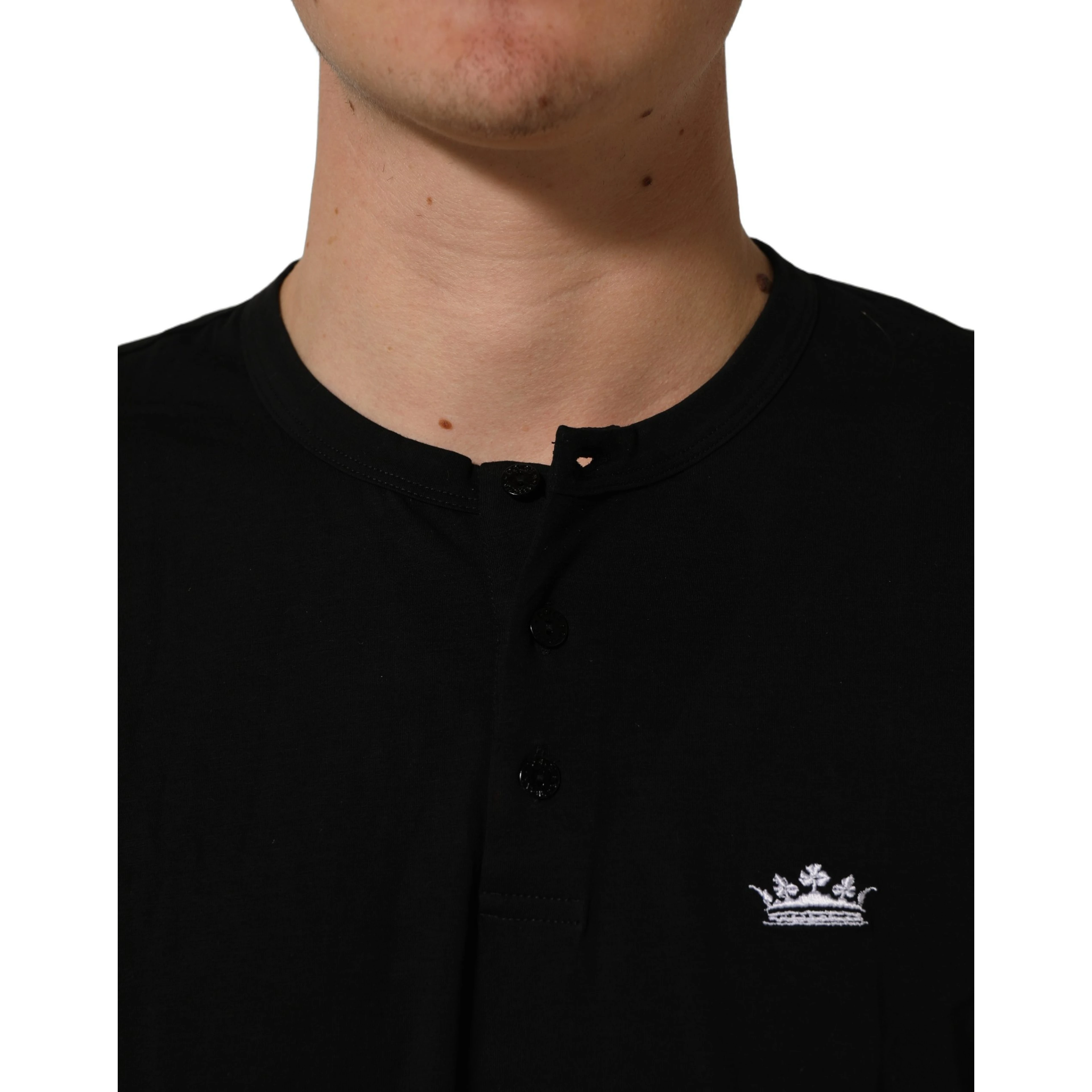 Black Crown Short Sleeved Henley Men T-shirt