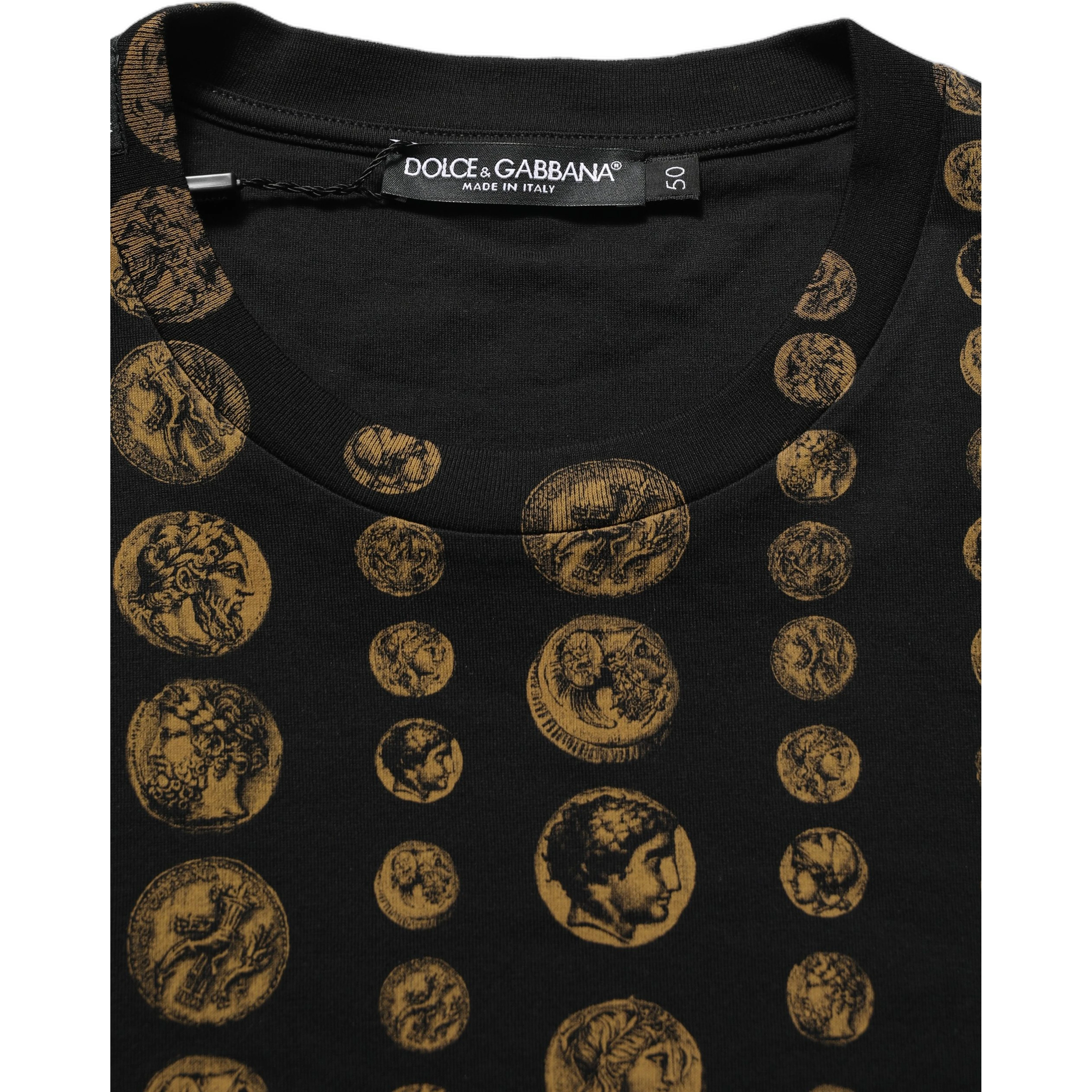 Black All Over Coin Print Cotton Men T-shirt