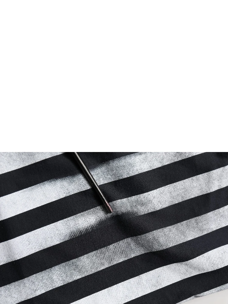 Blue Striped Print Cotton Crew Neck T-shirt