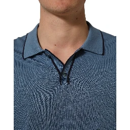 Blue Cotton Collared Short Sleeves T-shirt