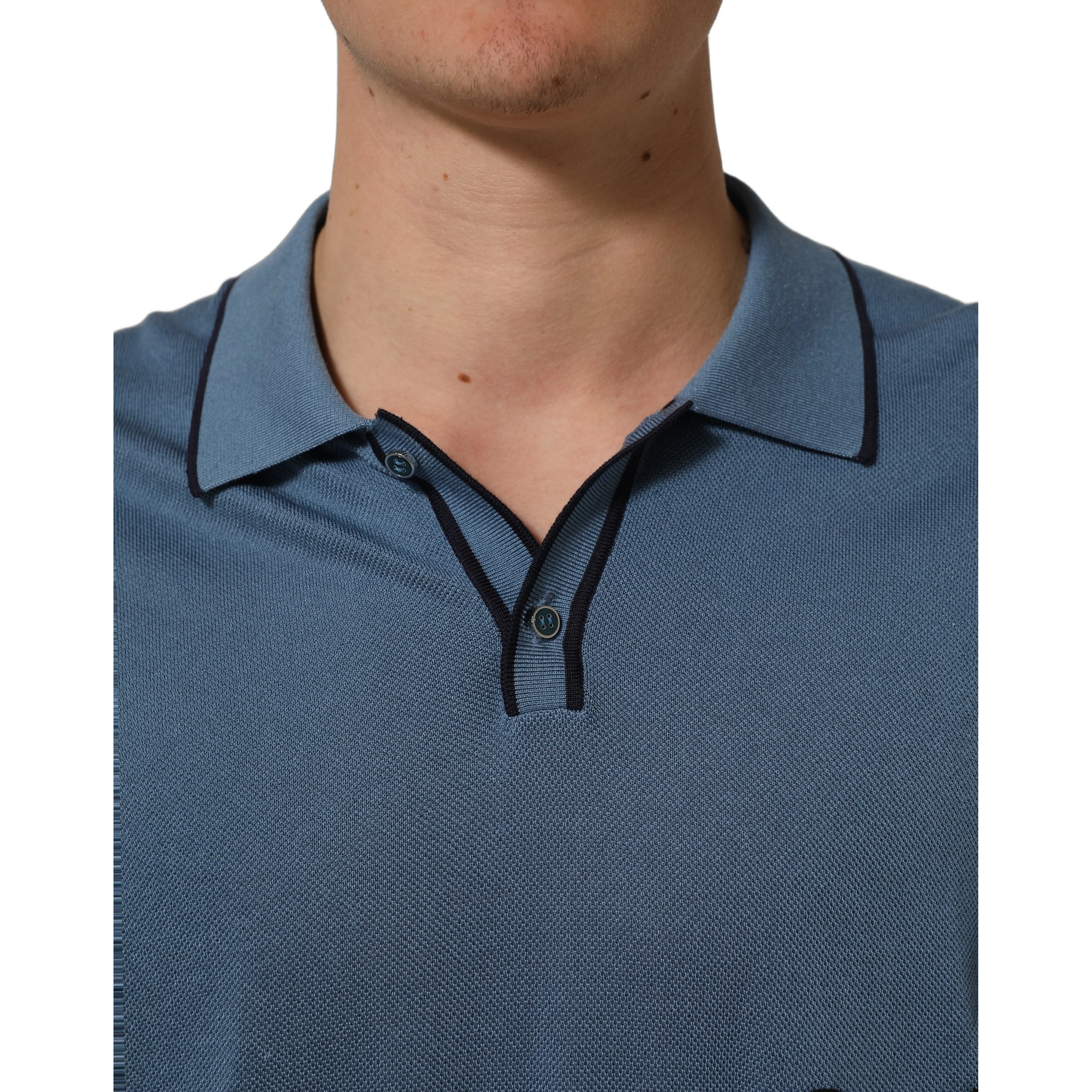 Blue Cotton Collared Short Sleeves T-shirt