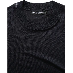 Blue Cotton Crew Neck Short Sleeve T-shirt