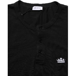 Black Crown Short Sleeved Henley Men T-shirt