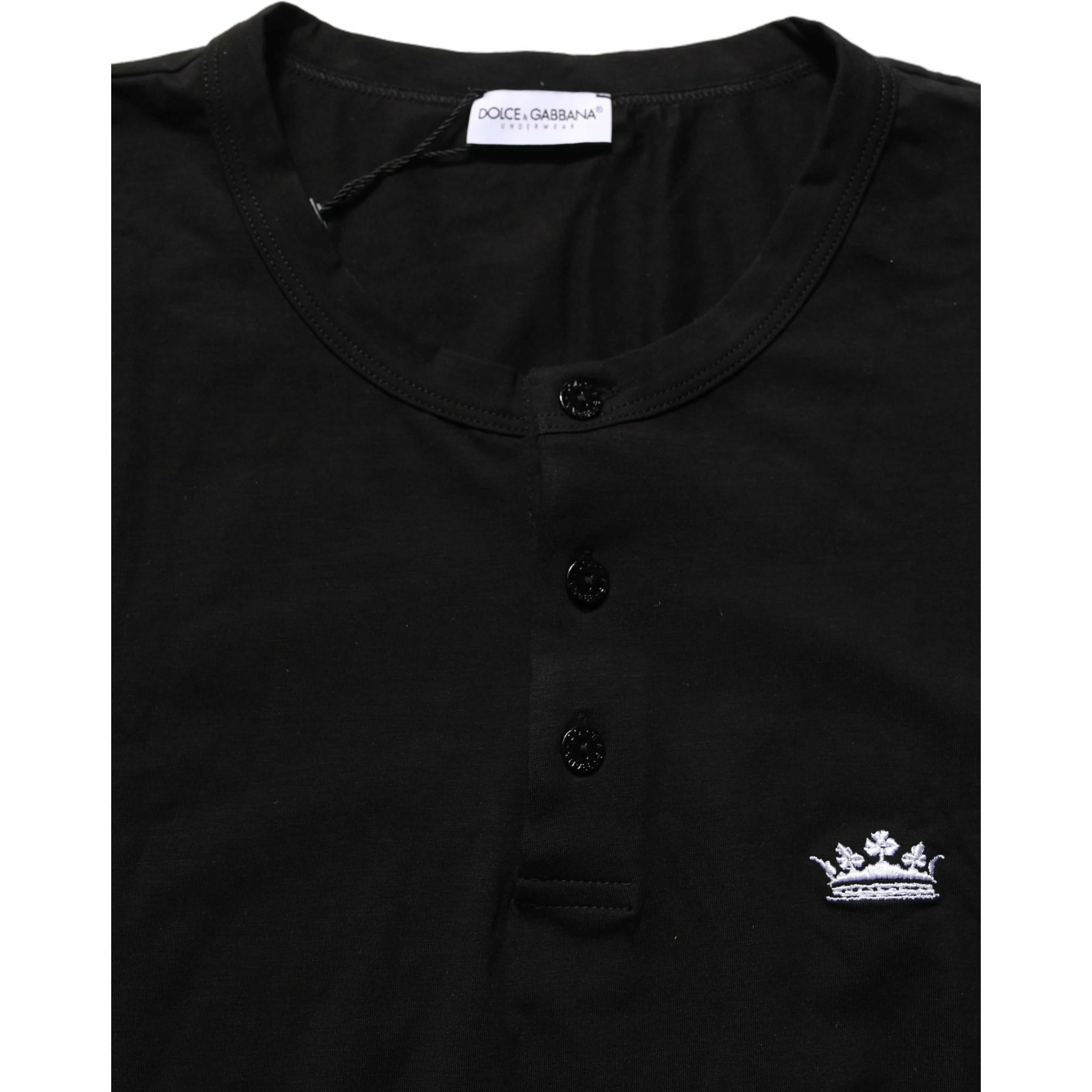 Black Crown Short Sleeved Henley Men T-shirt