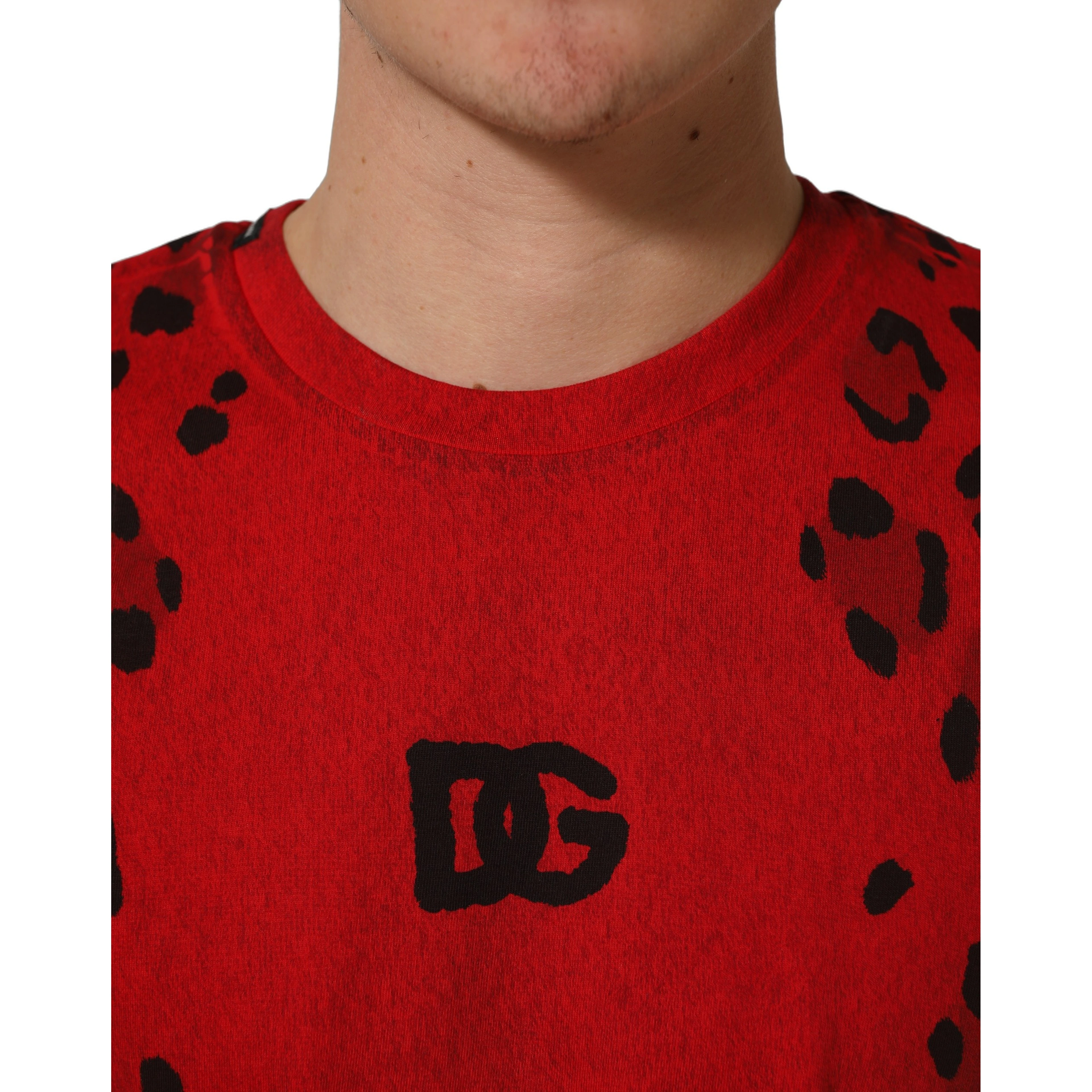 Red Leopard Print Short Sleeved Men T-shirt