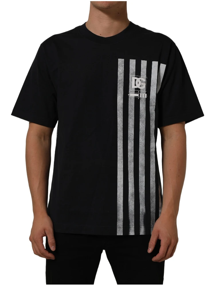 Blue Striped Print Cotton Crew Neck T-shirt alternative