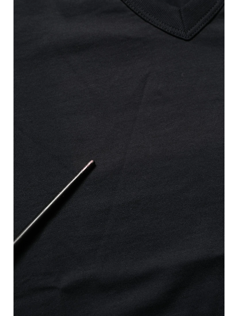 Dark Blue Cotton V-Neck Short Sleeve T-shirt