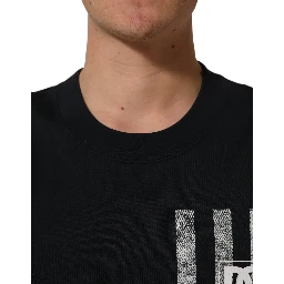 Blue Striped Print Cotton Crew Neck  T-shirt