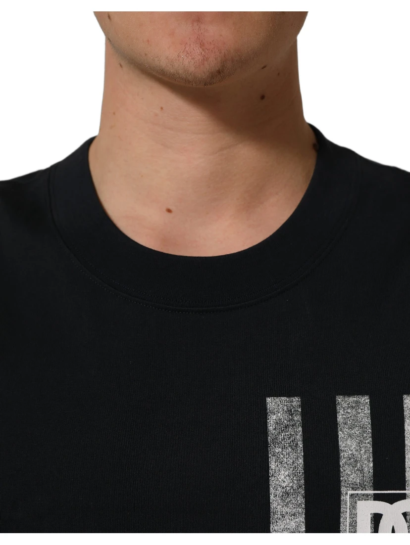 Blue Striped Print Cotton Crew Neck T-shirt