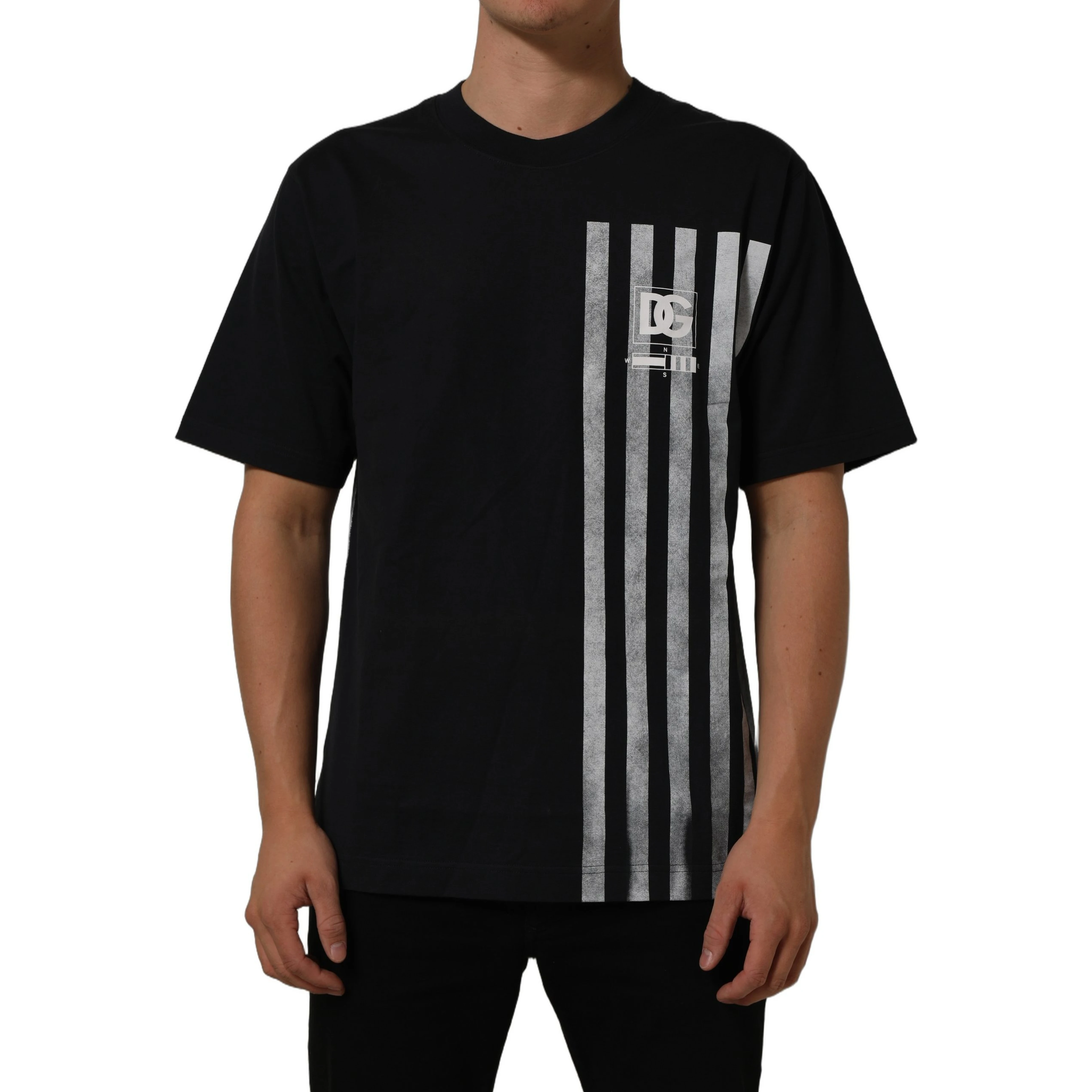 Blue Striped Print Cotton Crew Neck T-shirt