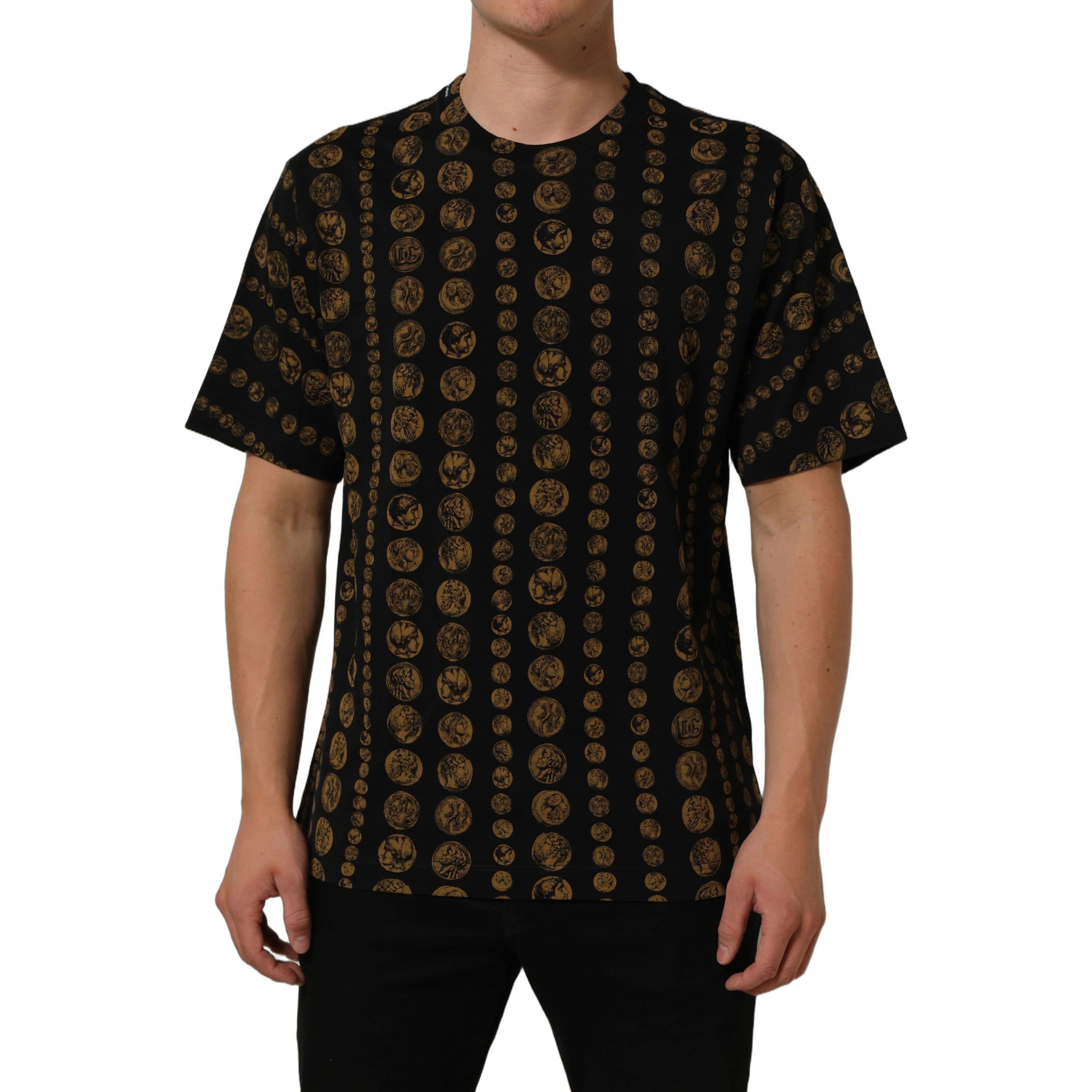 Black All Over Coin Print Cotton Men T-shirt