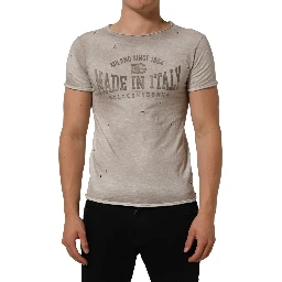 Light Gray Graphic Print Distressed T-shirt