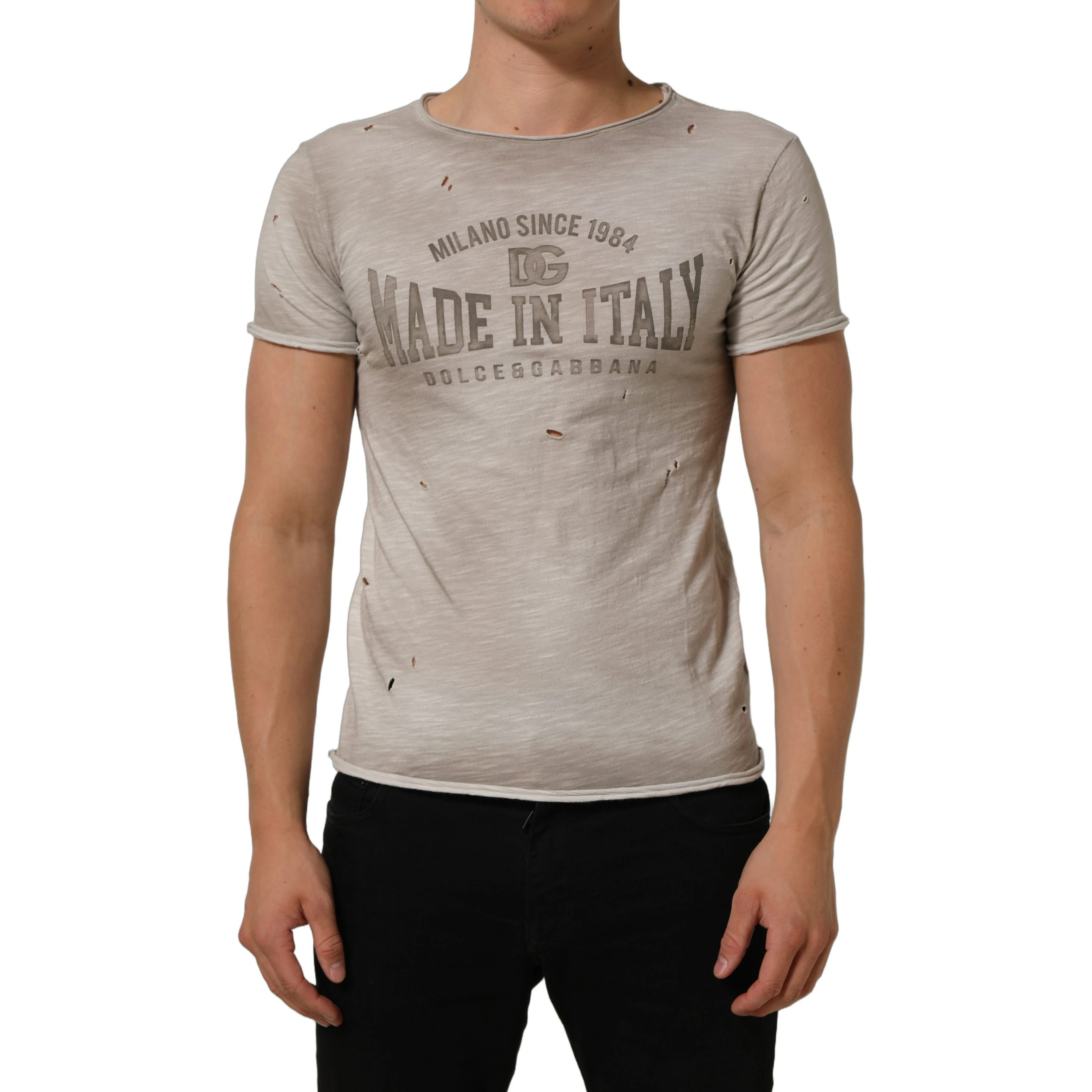 Light Gray Graphic Print Distressed T-shirt