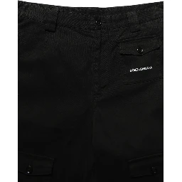 Black Cotton Mid Waist Men Cargo Shorts