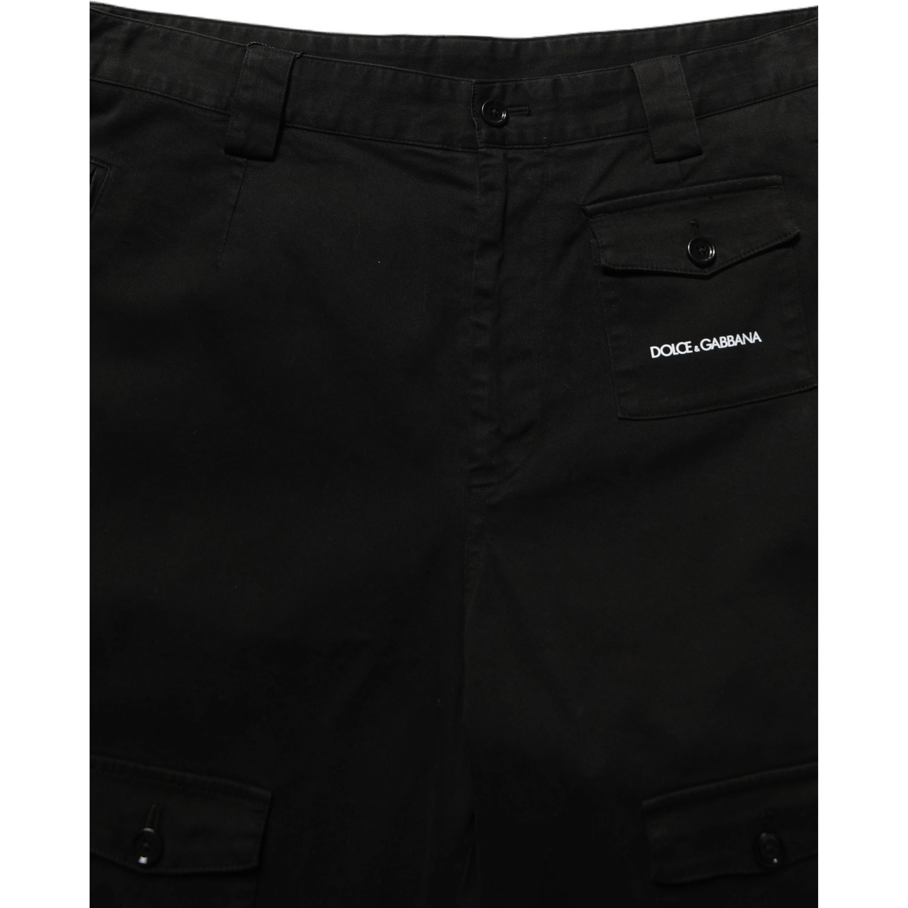 Black Cotton Mid Waist Men Cargo Shorts