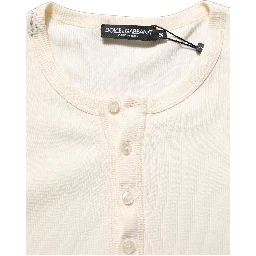 Off White Cotton Henley Long Sleeves T-shirt