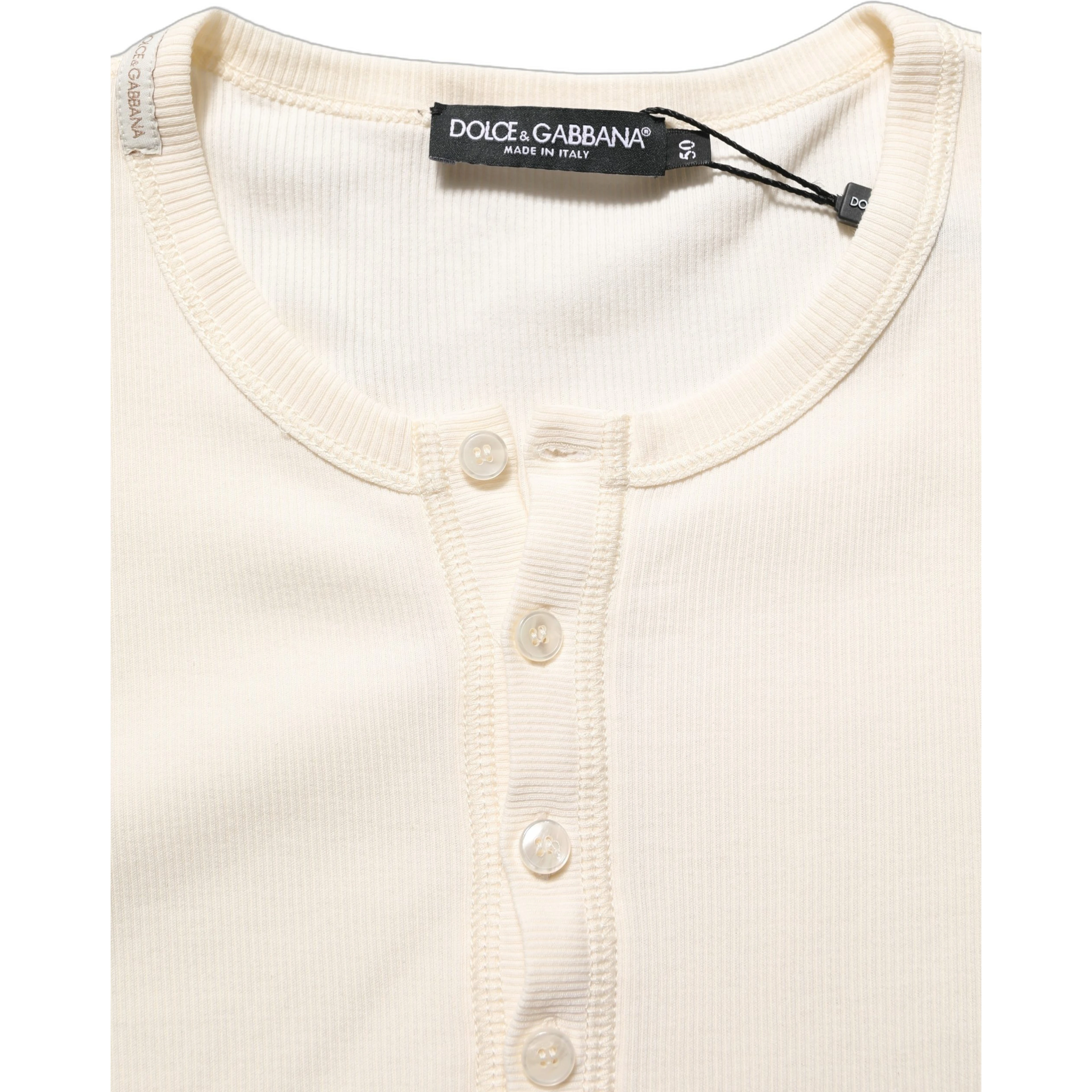 Off White Cotton Henley Long Sleeves T-shirt