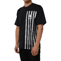Blue Striped Print Cotton Crew Neck T-shirt