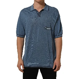 Blue Cotton Collared Short Sleeves T-shirt