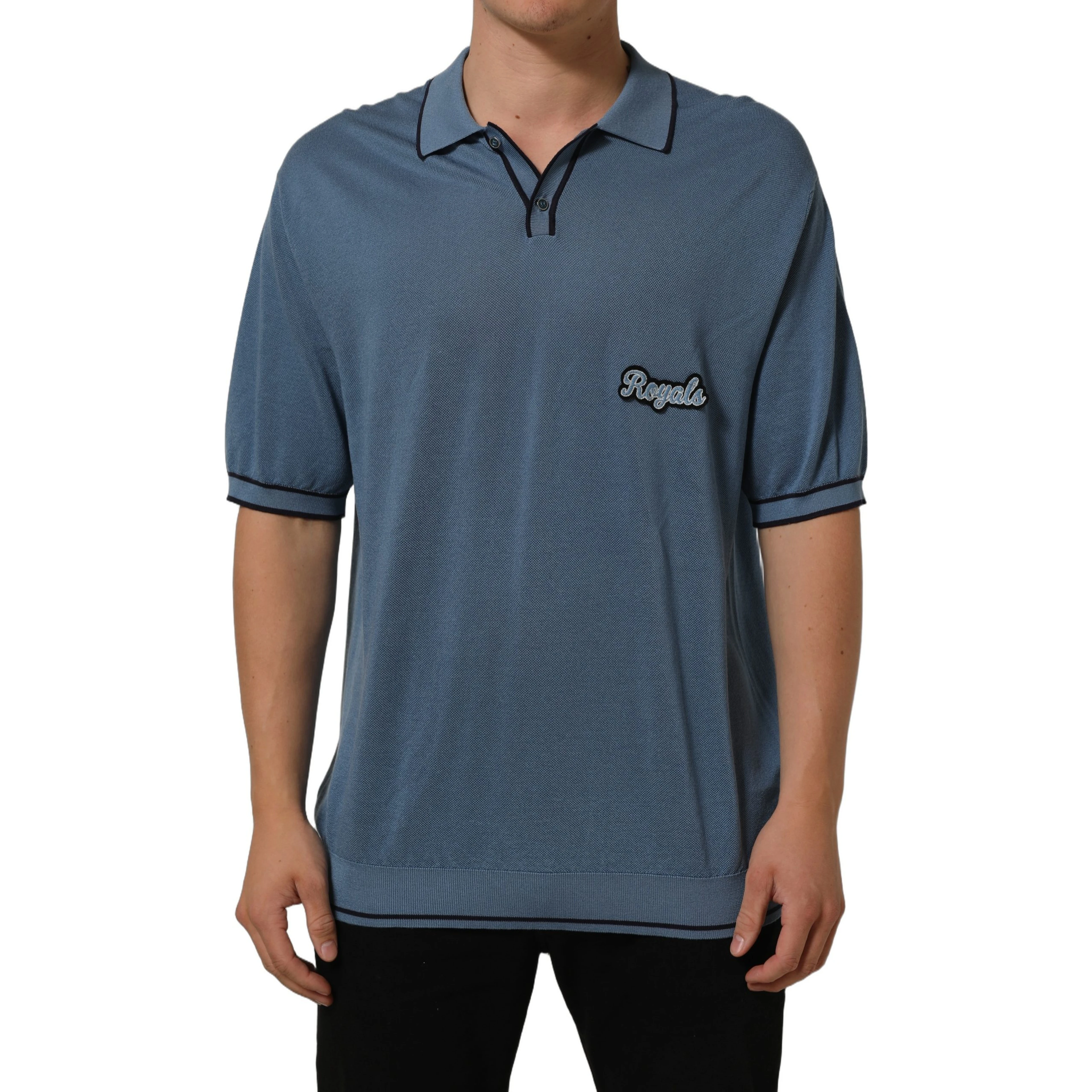Blue Cotton Collared Short Sleeves T-shirt
