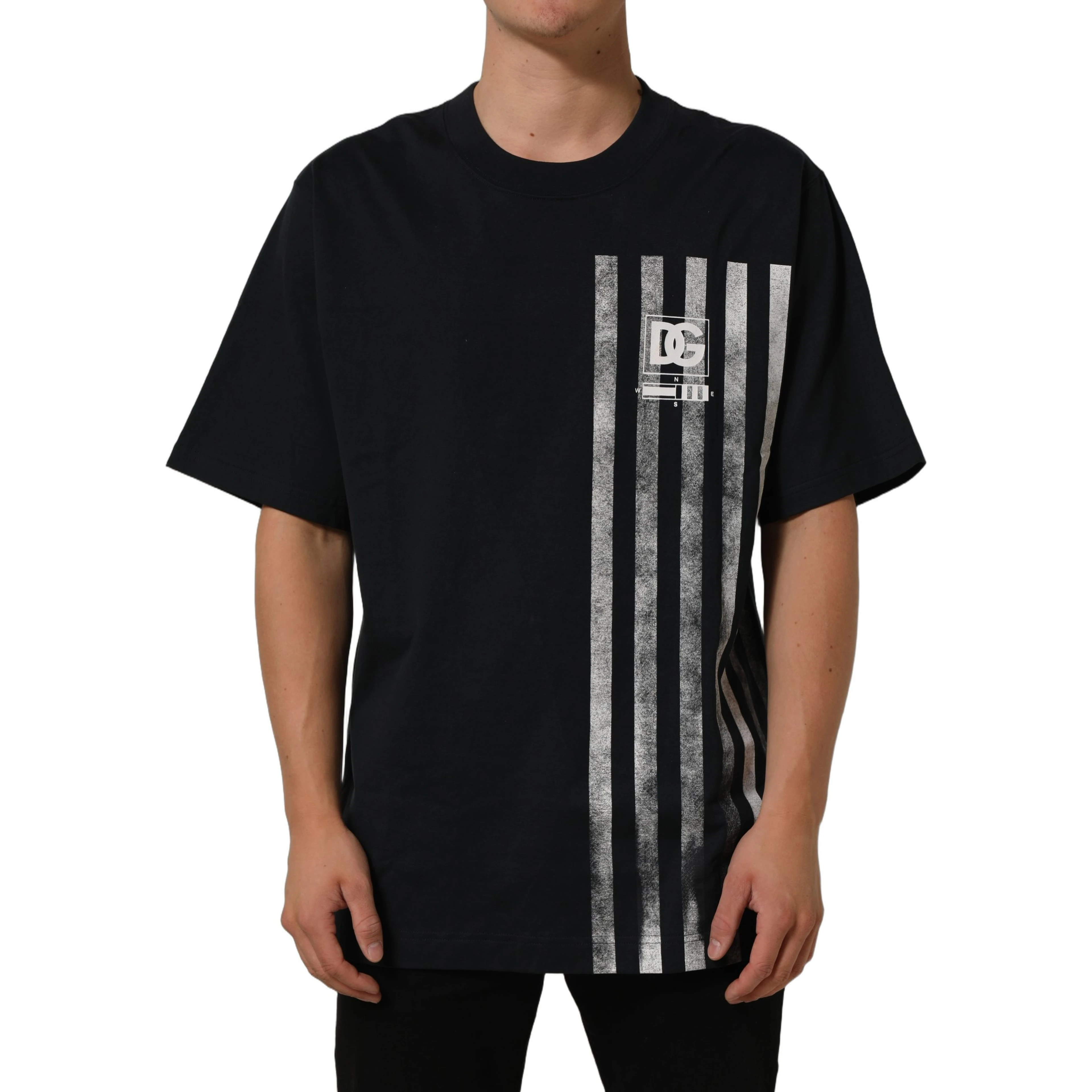 Blue Striped Print Cotton Crew Neck T-shirt