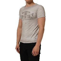 Light Gray Graphic Print Distressed T-shirt